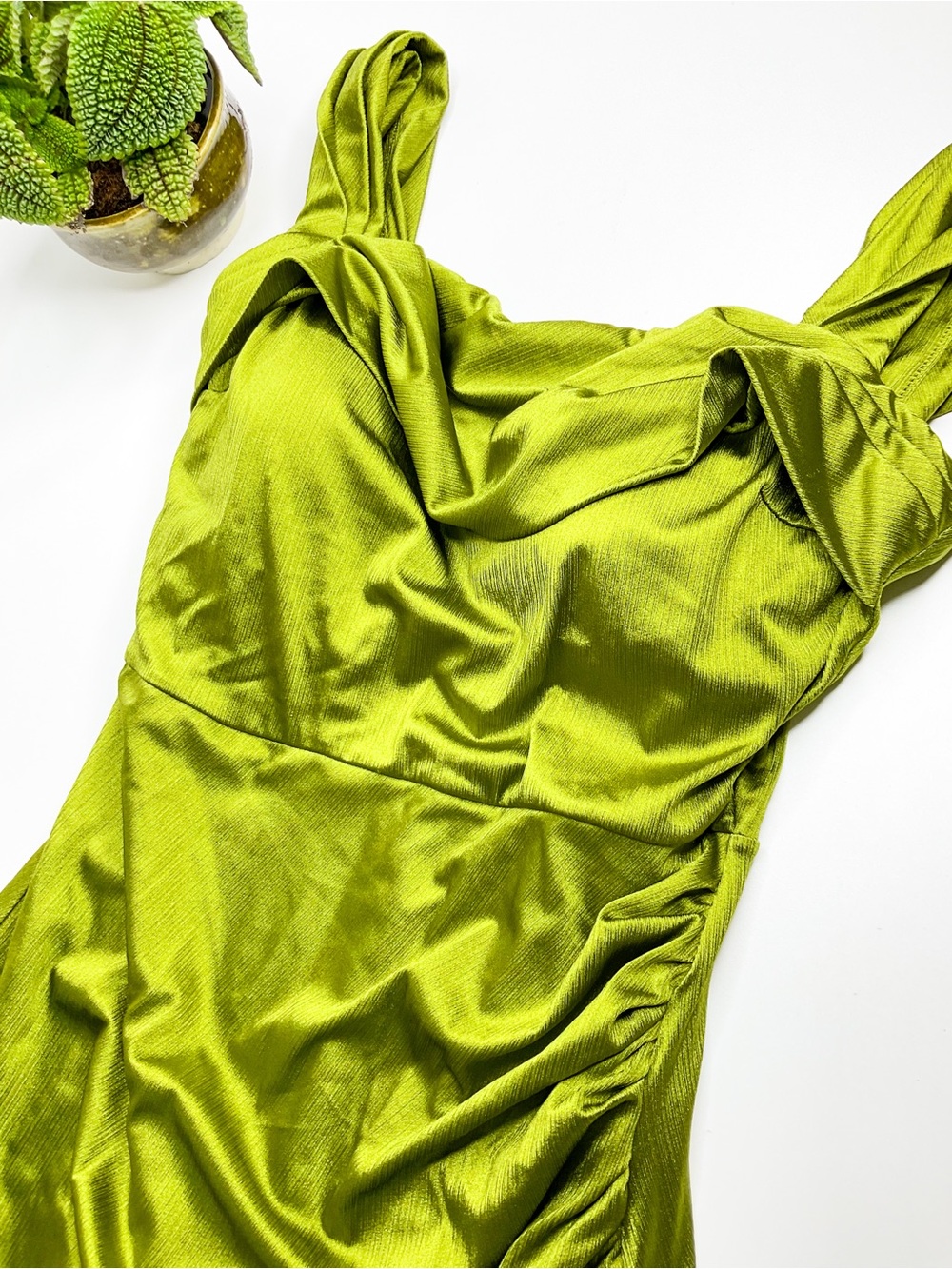 NWT POPILUSH Green Satin Ruched Slip Dress
